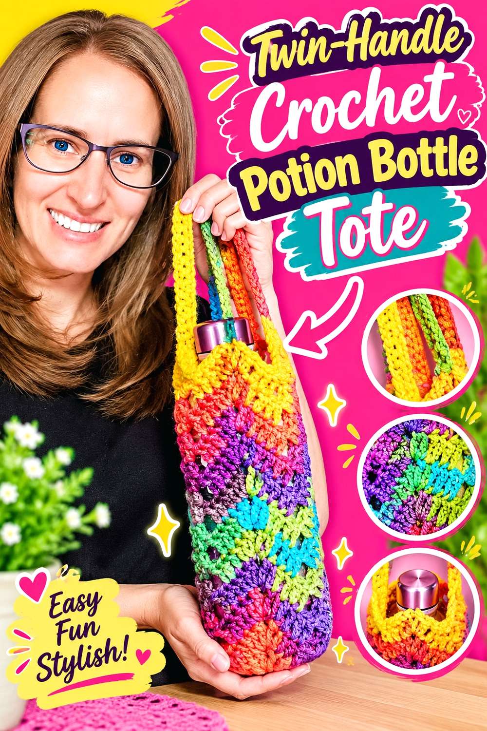 Belt-Loop Growing-Vines Crochet Potion Bottle Holder