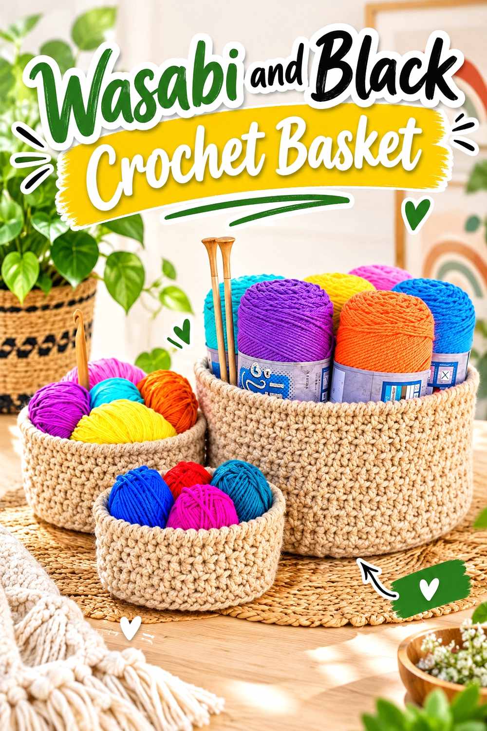 9. Wasabi And Black Crochet Basket