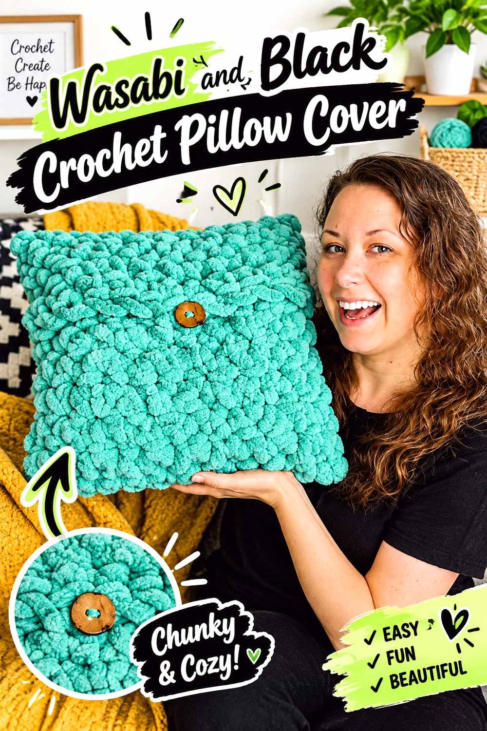 14. Wasabi And Black Crochet Pillow Cover