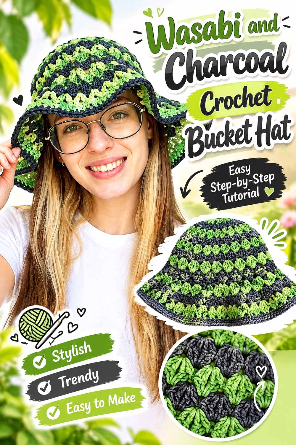 2. Wasabi And Charcoal Crochet Bucket Hat