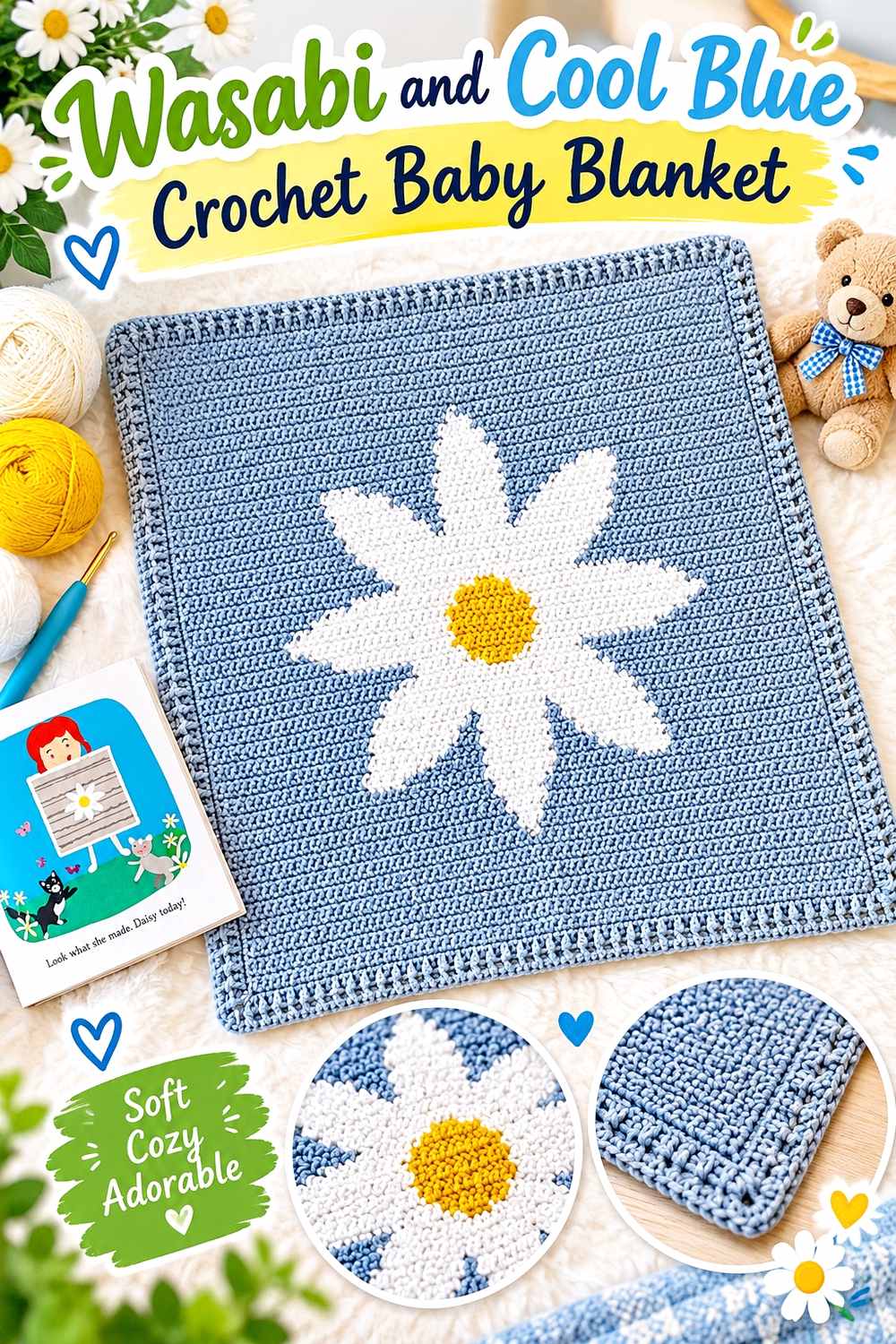 1. Wasabi And Cool Blue Crochet Baby Blanket