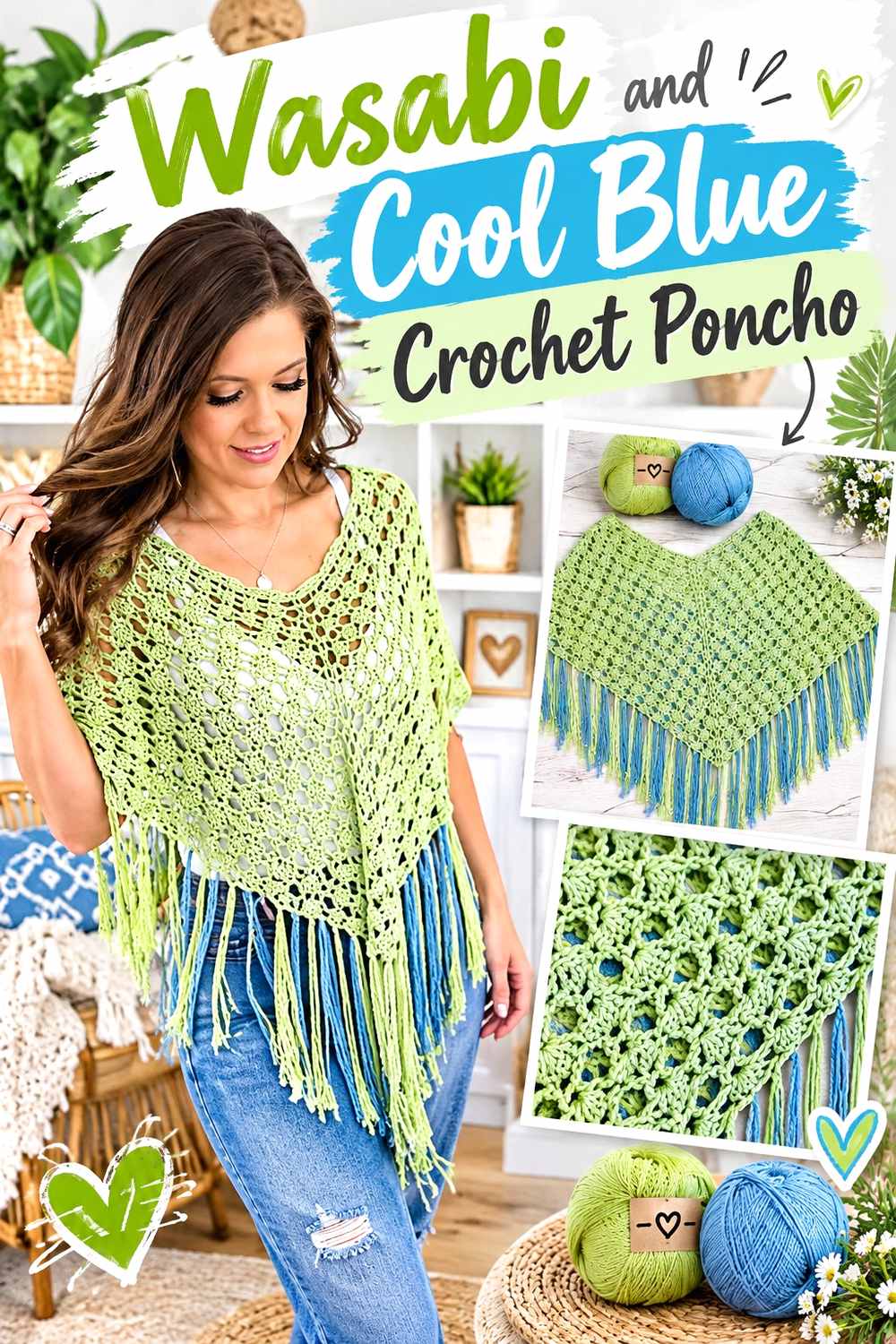 10. Wasabi And Cool Blue Crochet Poncho