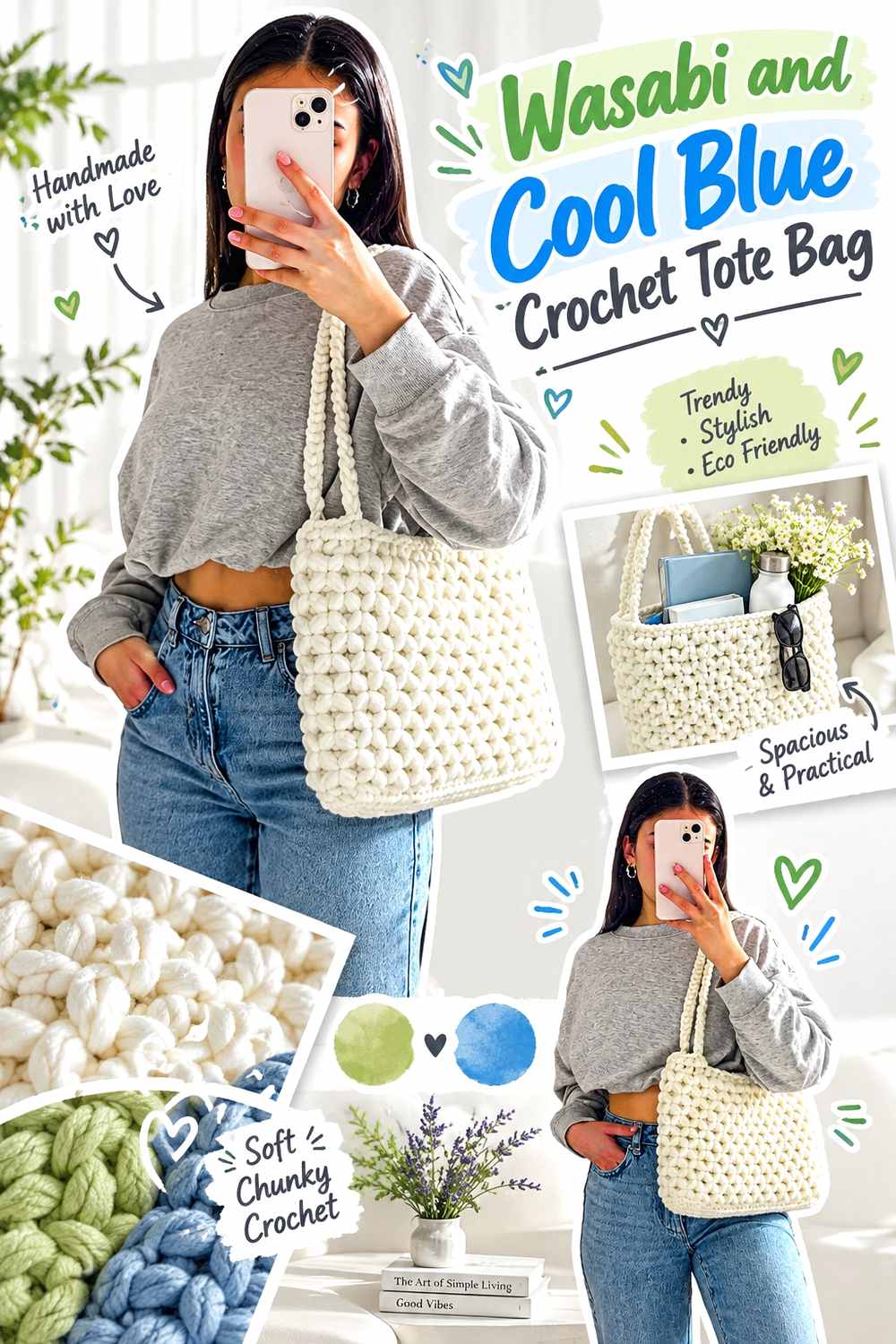 7. Wasabi And Cool Blue Crochet Tote Bag