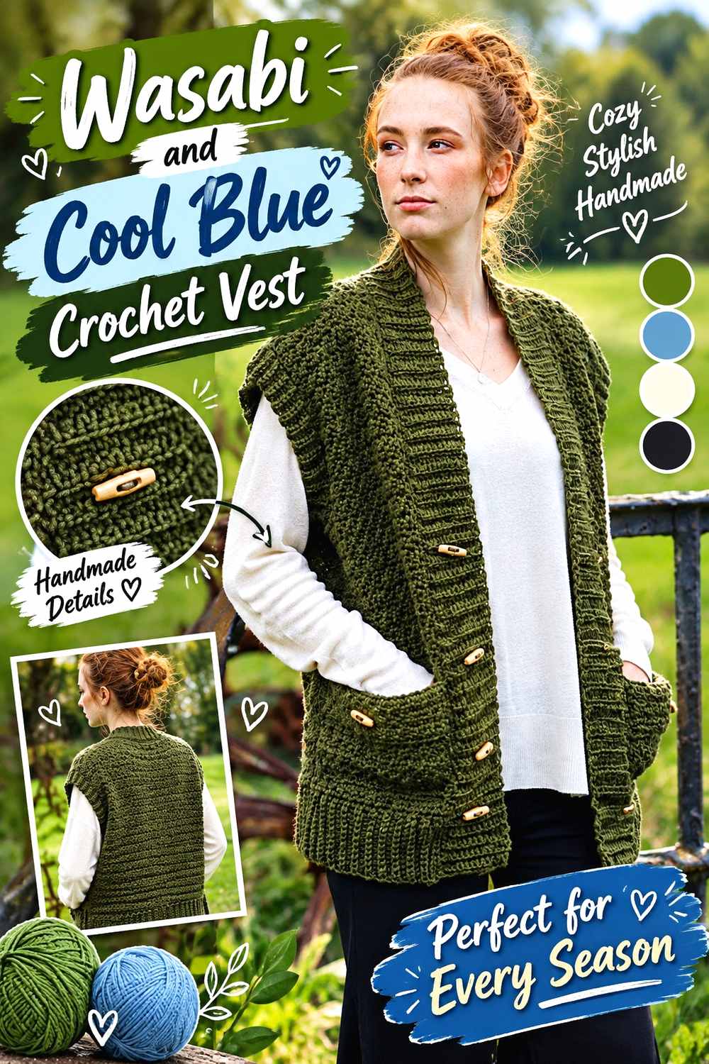 15. Wasabi And Cool Blue Crochet Vest