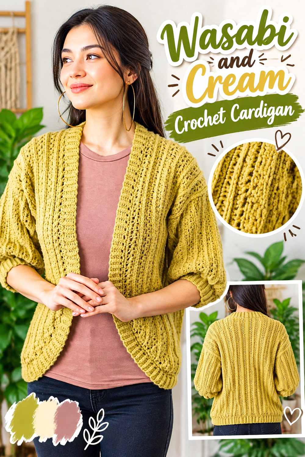 1. Wasabi And Cream Crochet Cardigan