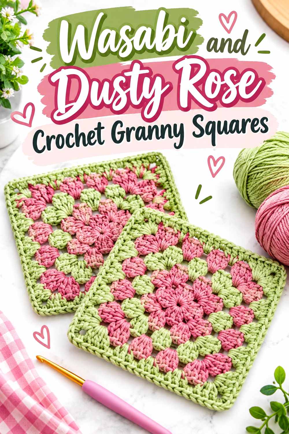 5. Wasabi And Dusty Rose Crochet Granny Squares