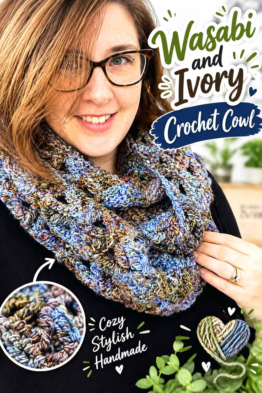 10. Wasabi And Ivory Crochet Cowl