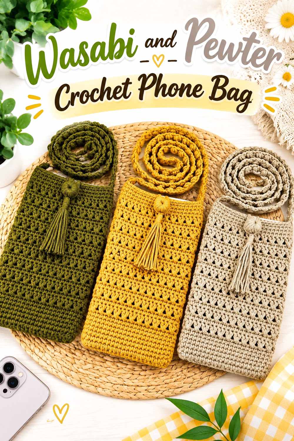 13. Wasabi And Pewter Crochet Phone Bag