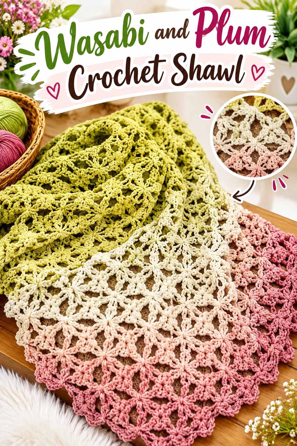 4. Wasabi And Plum Crochet Shawl