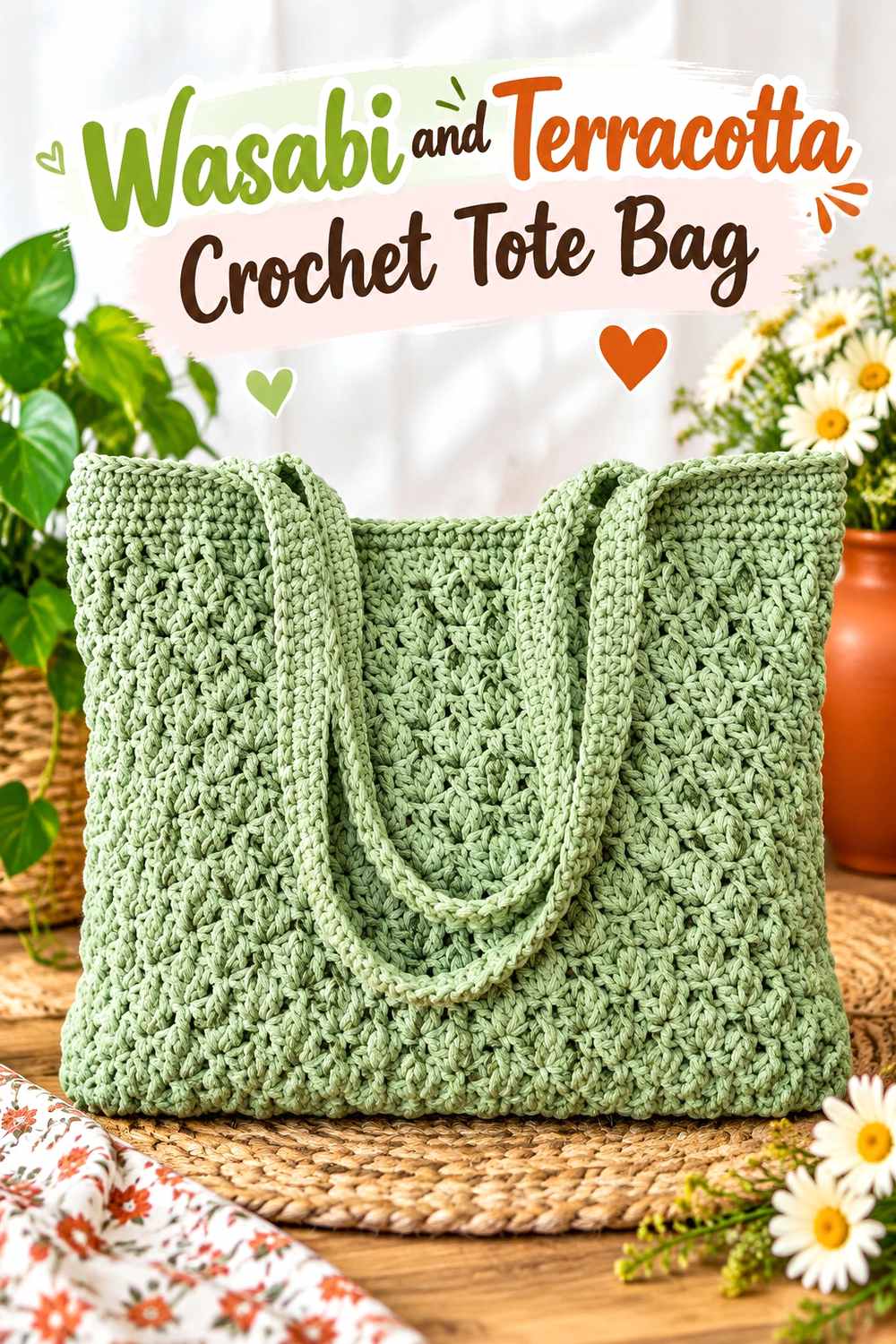 2. Wasabi And Terracotta Crochet Tote Bag