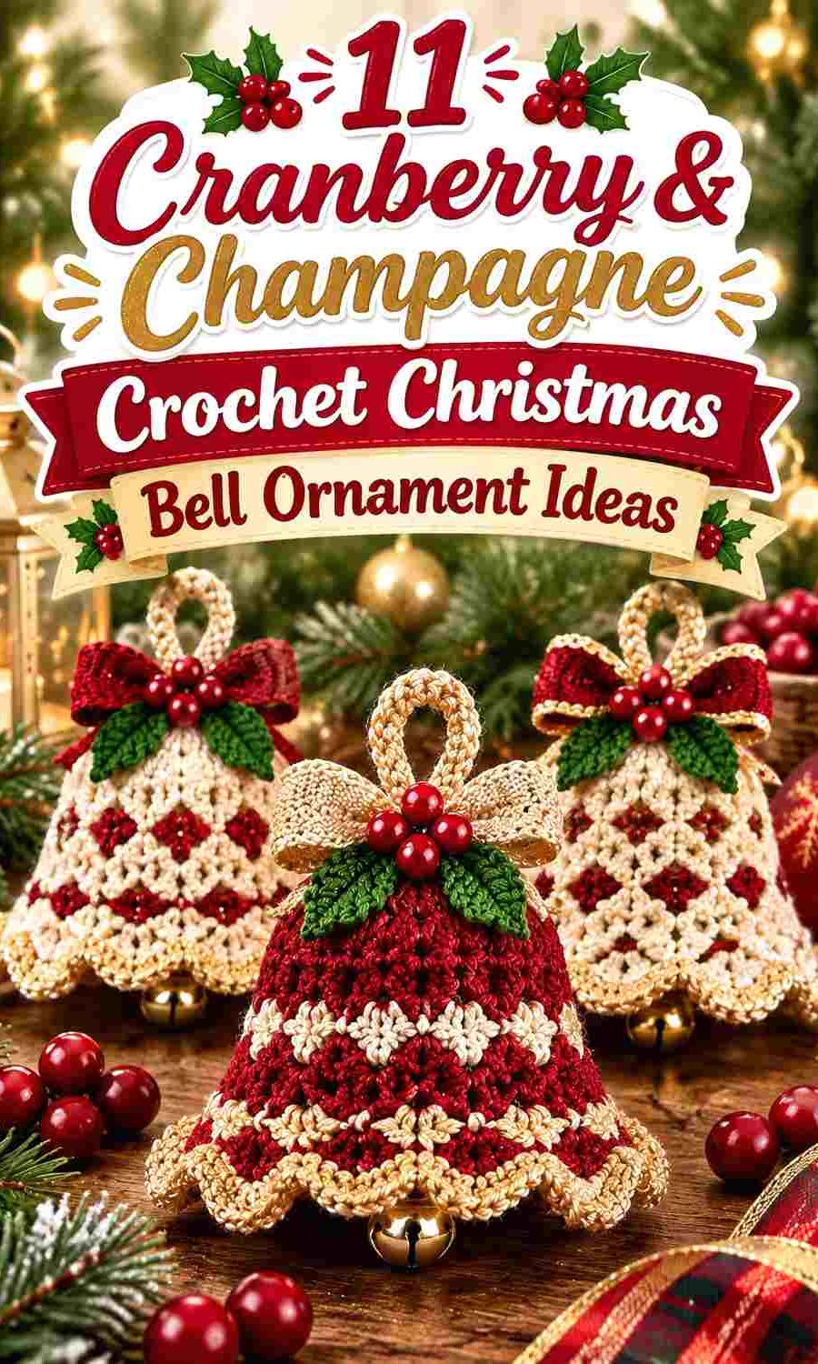 11 Cranberry & Champagne Crochet Christmas Bell Ornament Ideas