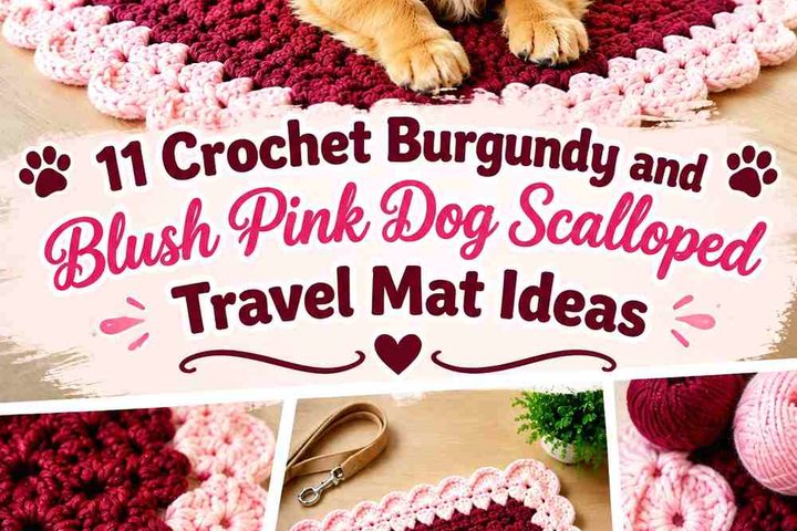 Crochet Burgundy and Blush Pink Dog Scalloped Travel Mat Ideas