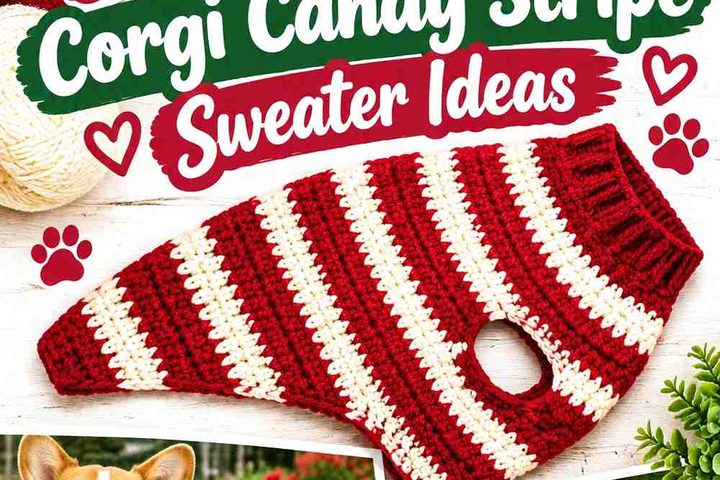 Crochet Cranberry and Warm White Corgi Candy Stripe Sweater Ideas