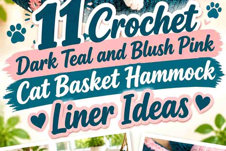 Crochet Dark Teal and Blush Pink Cat Basket Hammock Liner Ideas