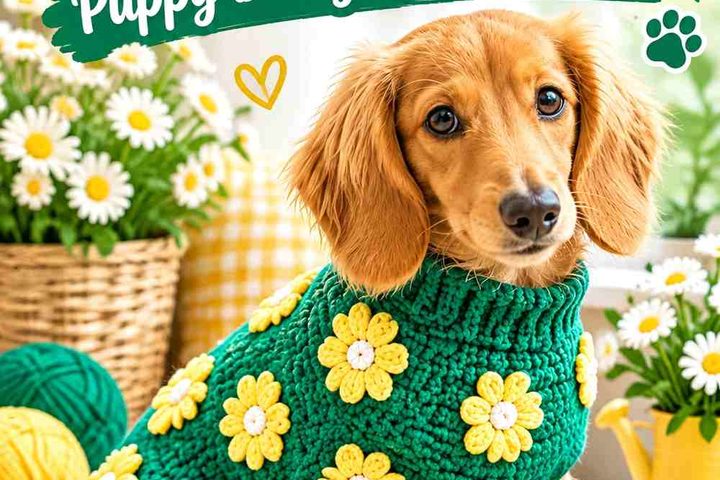 Crochet Jade Green and Butter Yellow Puppy Daisy Sweater Ideas