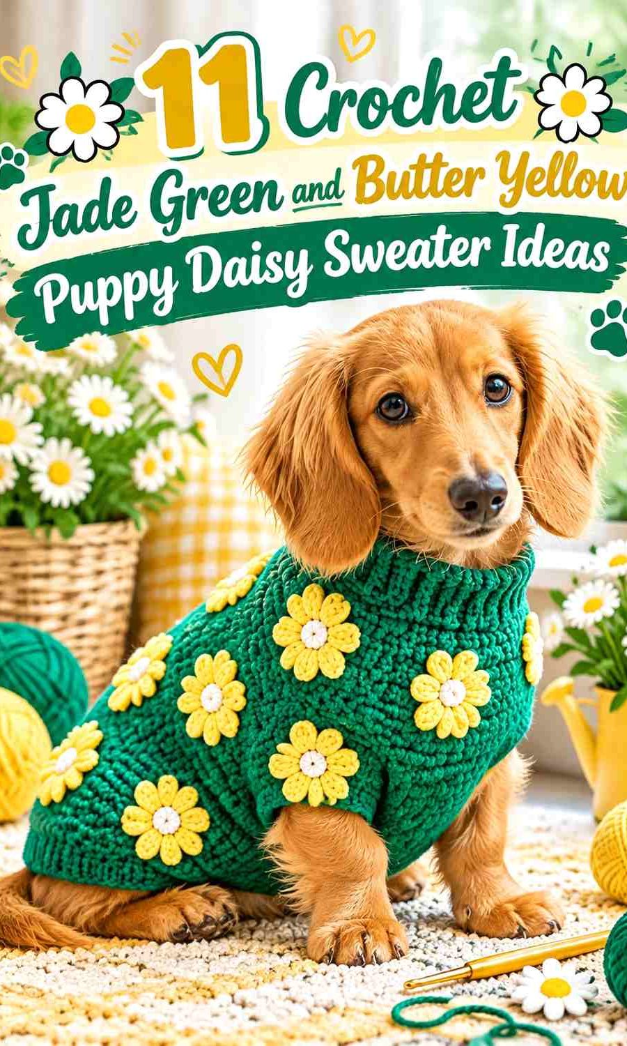 Crochet Jade Green and Butter Yellow Puppy Daisy Sweater Ideas