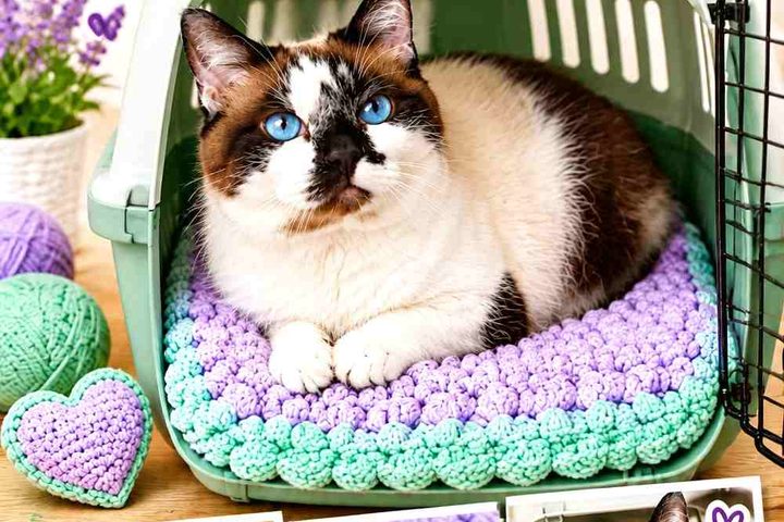 Crochet Lavender and Mint Green Cat Carrier Cushion Ideas