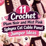 Crochet Plum Noir & Mist Pink Sphynx Cat Cable Panel Jumper Ideas