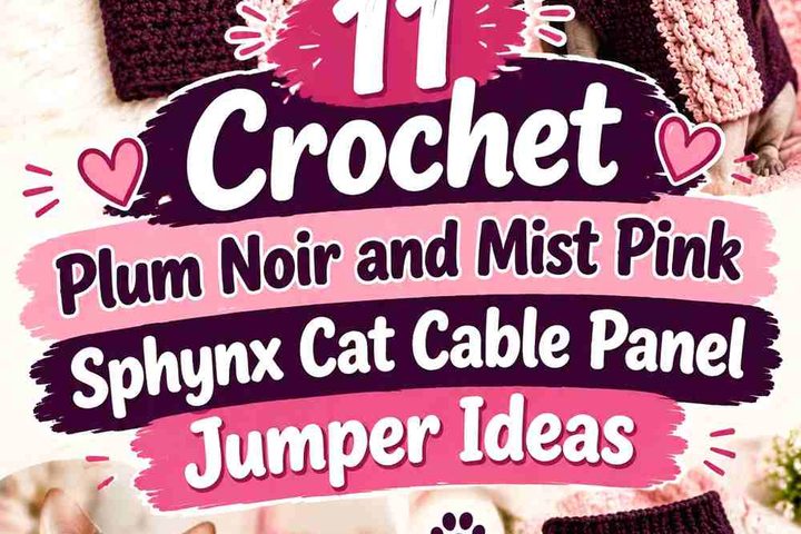 Crochet Plum Noir & Mist Pink Sphynx Cat Cable Panel Jumper Ideas