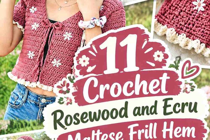 Crochet Rosewood and Ecru Maltese Frill Hem Cardigan Ideas