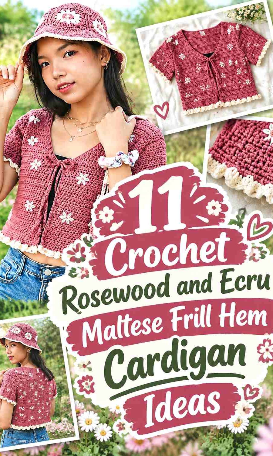 Crochet Rosewood and Ecru Maltese Frill Hem Cardigan Ideas