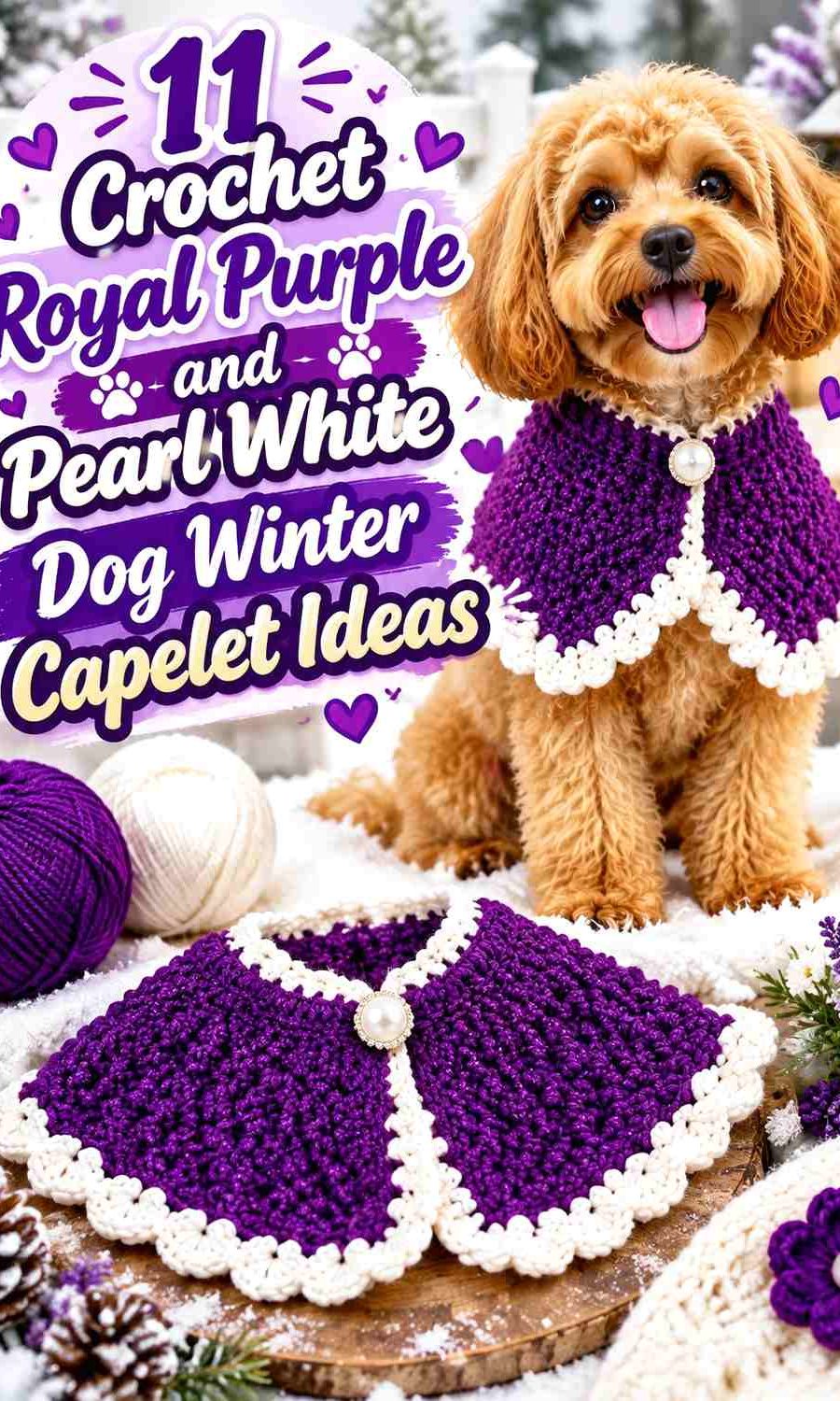 Crochet Royal Purple and Pearl White Dog Winter Capelet Ideas
