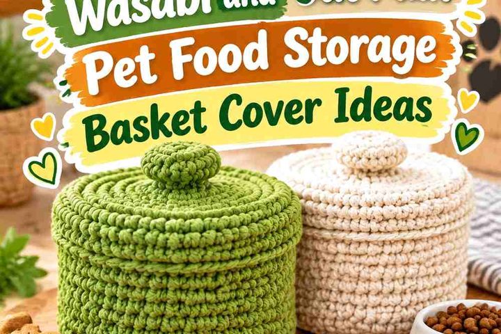 Crochet Wasabi and Oat Milk Pet Food Storage Basket Cover Ideas