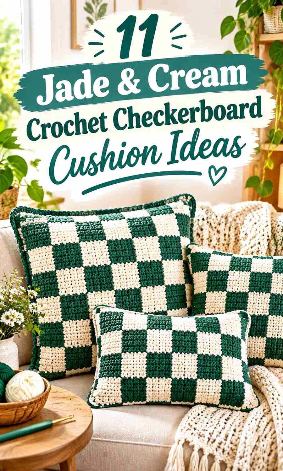11 Jade & Cream Crochet Checkerboard Cushion Ideas