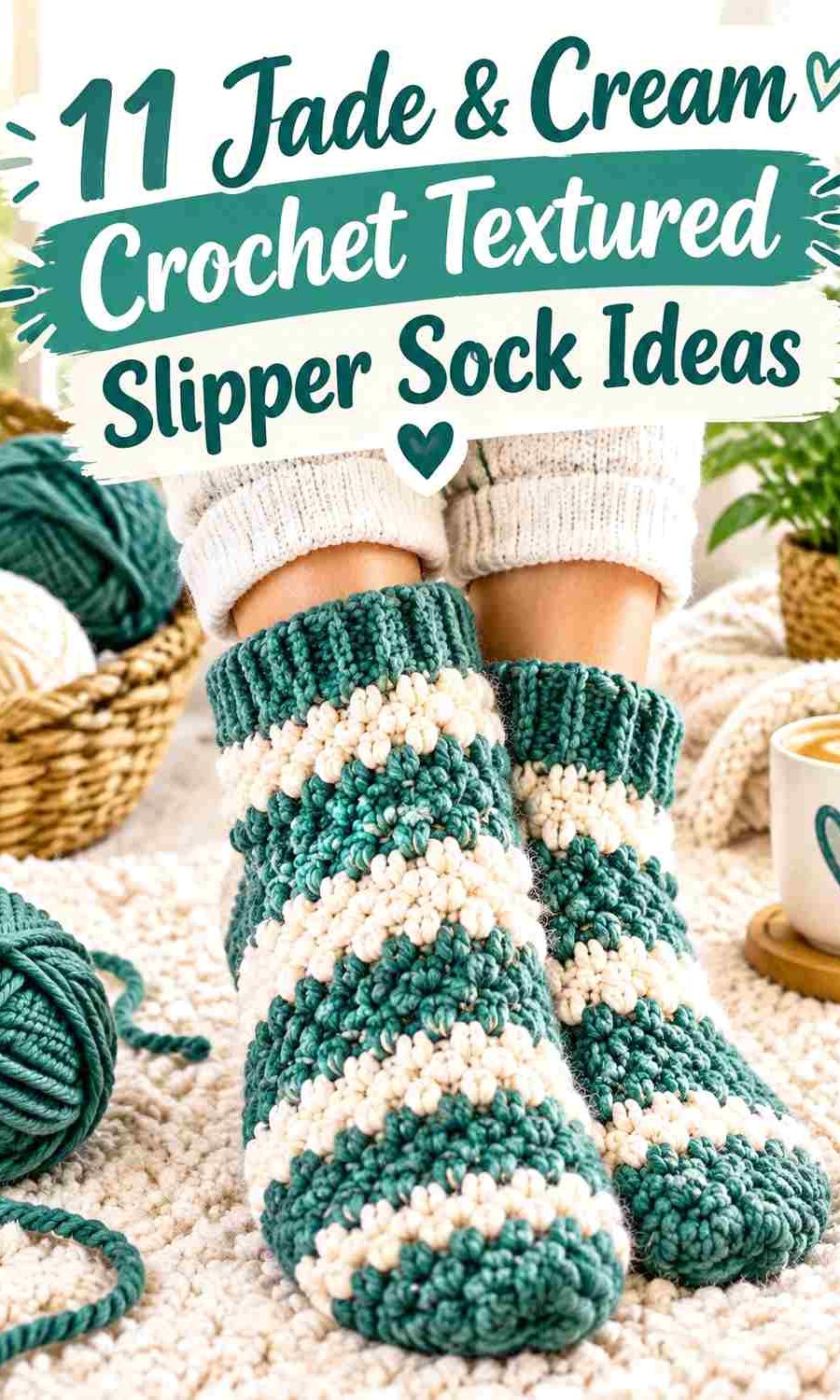 11 Jade & Cream Crochet Textured Slipper Sock Ideas