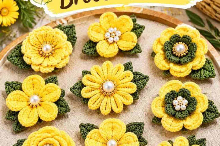 11 Olive & Butter Yellow Crochet Flower Brooch Ideas