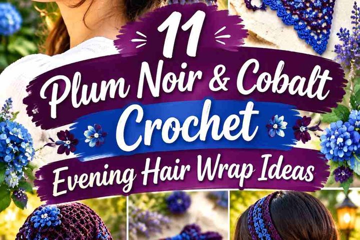 11 Plum Noir & Cobalt Crochet Evening Hair Wrap Ideas