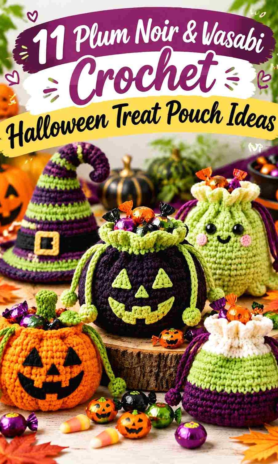 11 Plum Noir & Wasabi Crochet Halloween Treat Pouch Ideas