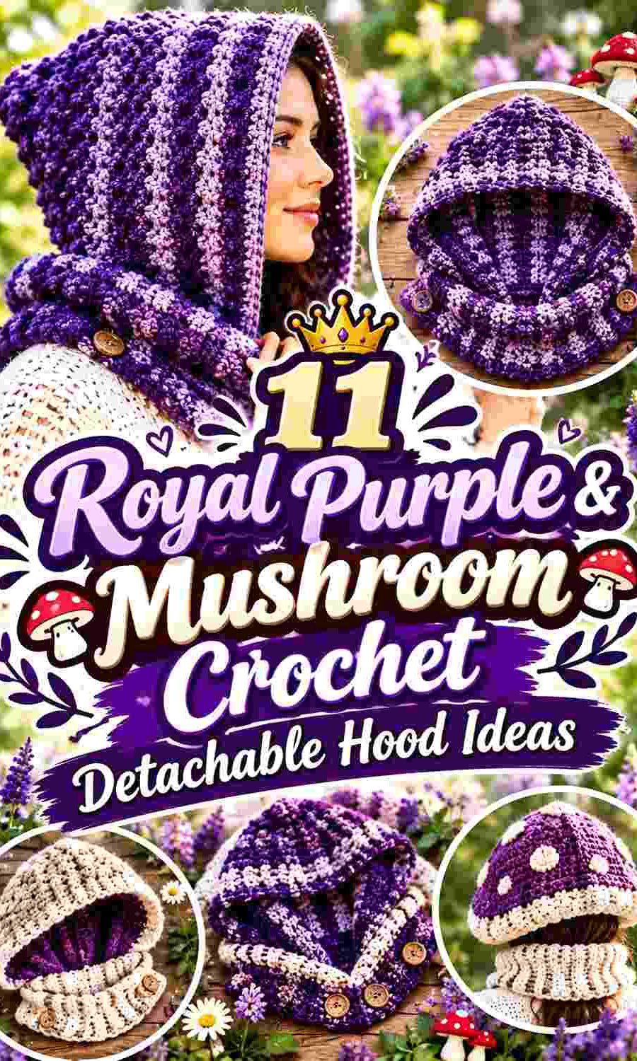 11 Royal Purple & Mushroom Crochet Detachable Hood Ideas