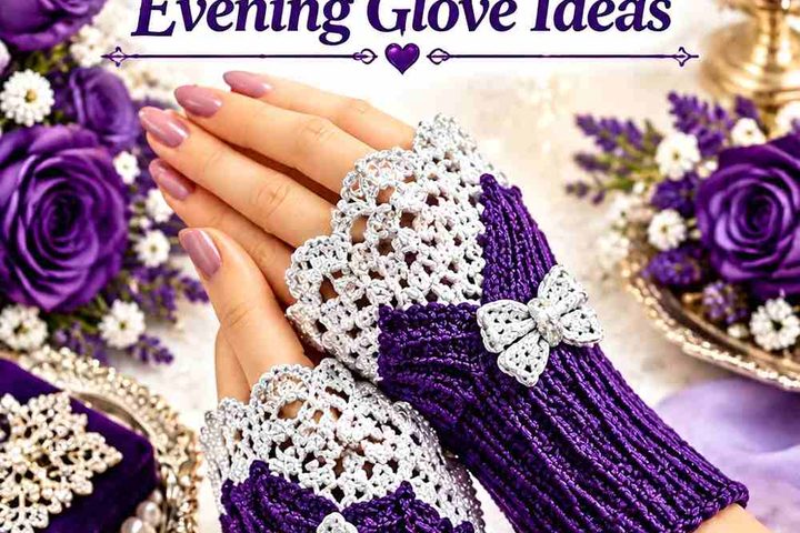 11 Royal Purple & Silver Crochet Fingerless Evening Glove Ideas