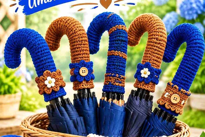 11 Ultramarine & Cinnamon Crochet Umbrella Handle Wrap Ideas