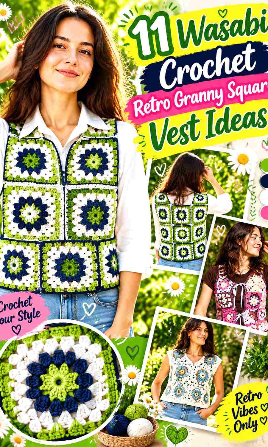 11 Wasabi Crochet Retro Granny Square Vest Ideas