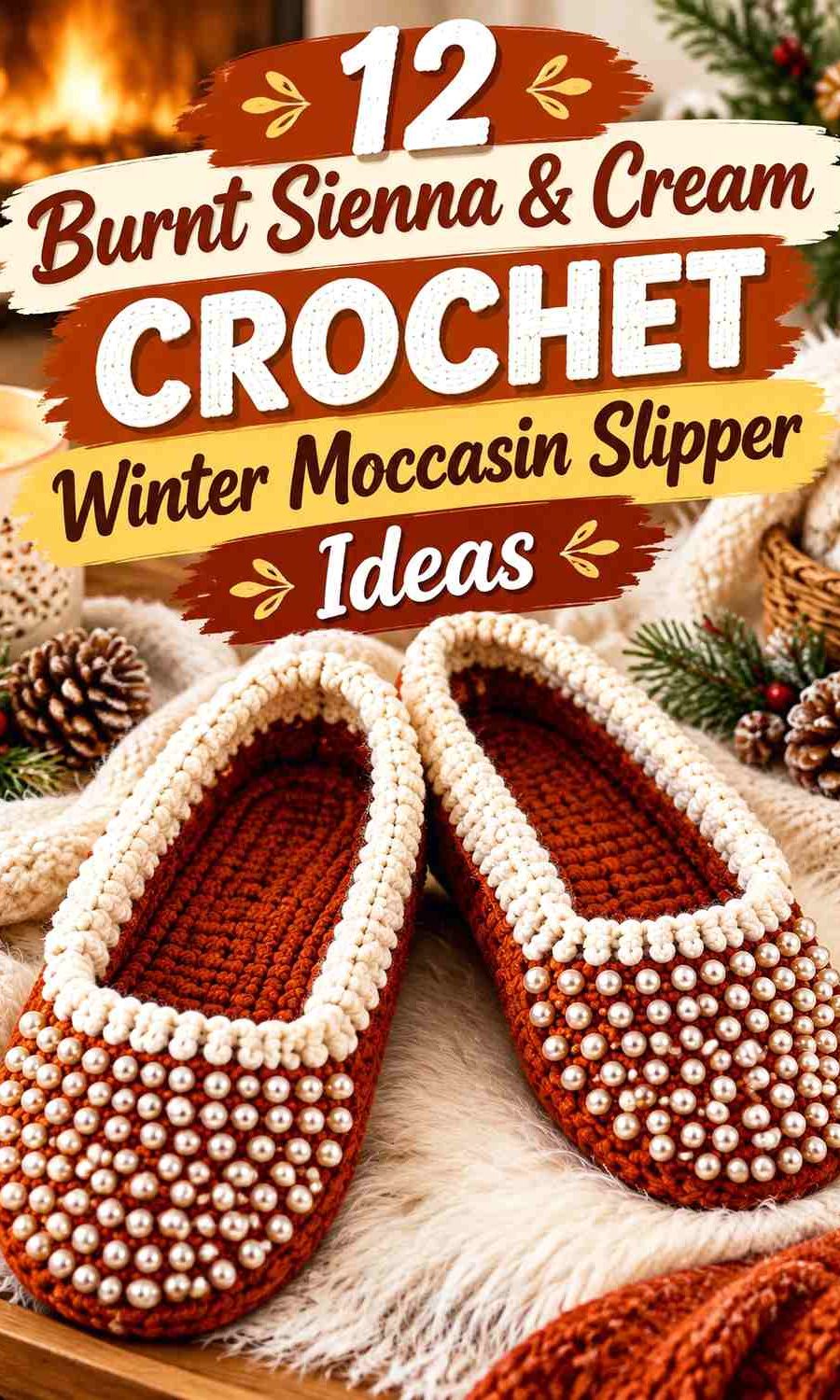 Burnt Sienna & Cream Crochet Winter Moccasin Slipper Ideas