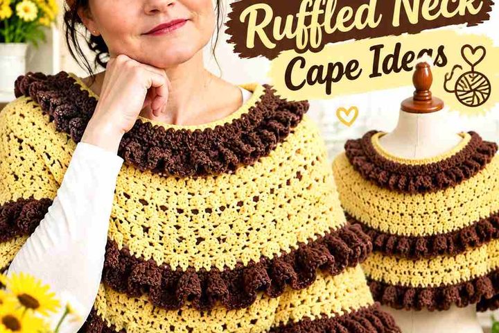 12 Butter Yellow & Cocoa Crochet Ruffled Neck Cape Ideas