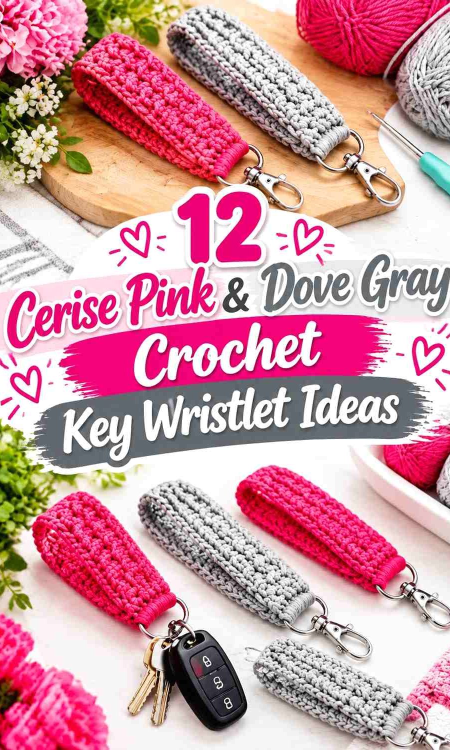 Cerise Pink & Dove Gray Crochet Key Wristlet Ideas