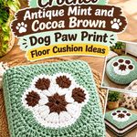Cocoa Brown Crochet Floor Cushion Cover With Antique Mint Paw Accent