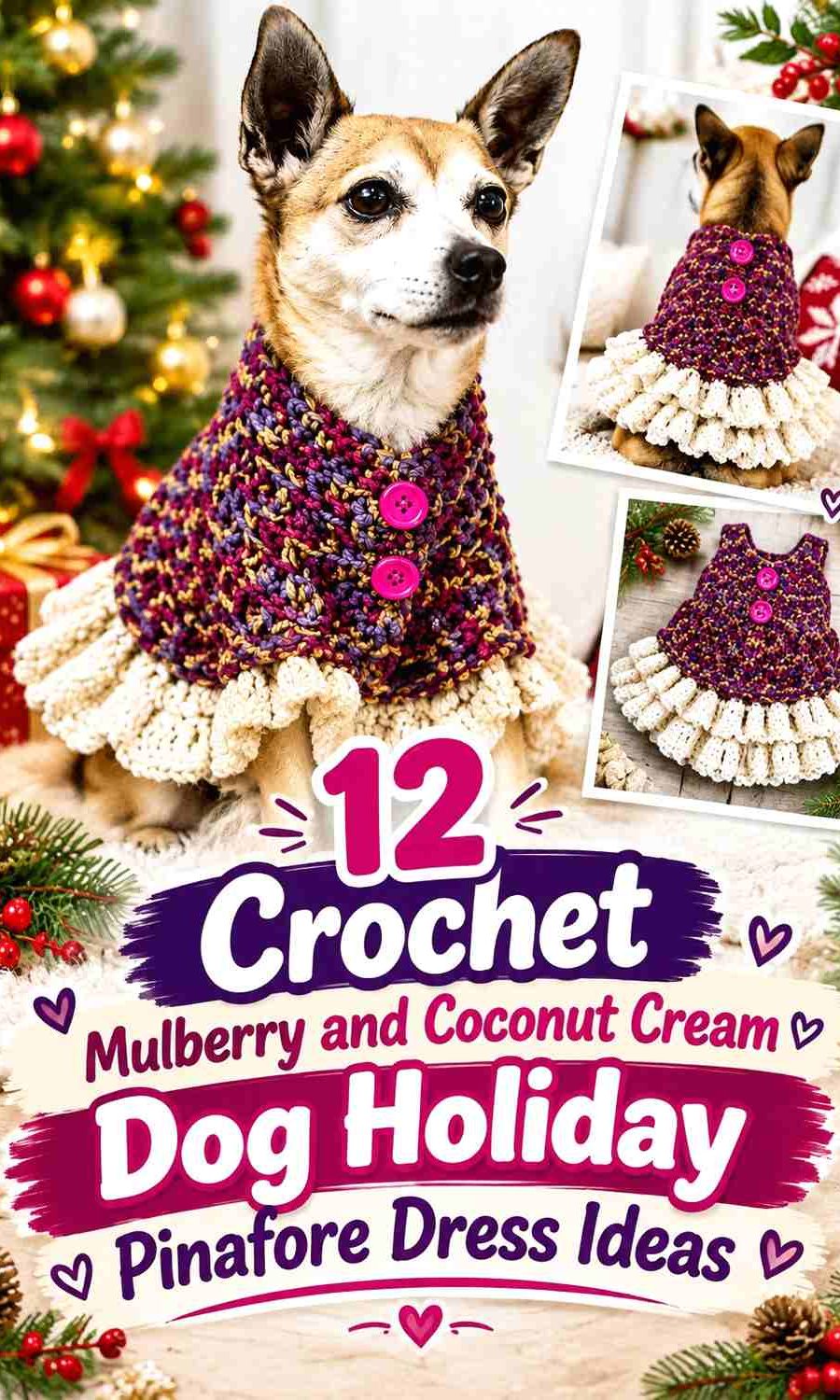 Crochet Mulberry & Coconut Cream Dog Holiday Pinafore Dress Ideas