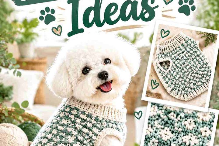 Crochet Oat Milk and Jade Green Bichon Frise Textured Jumper Ideas