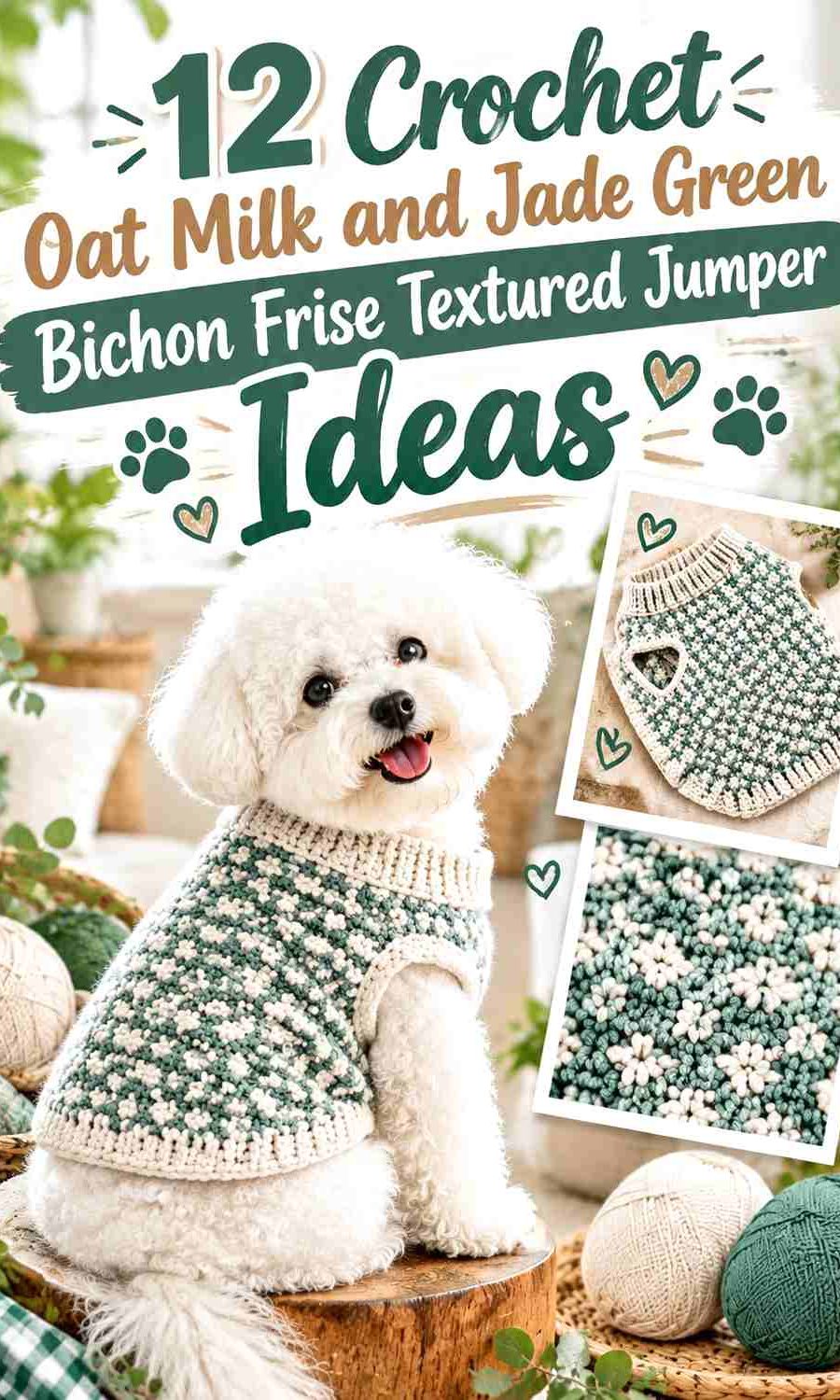 Crochet Oat Milk and Jade Green Bichon Frise Textured Jumper Ideas