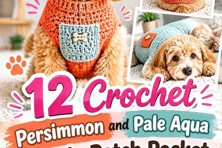 Crochet Persimmon and Pale Aqua Beagle Patch Pocket Jumper Ideas