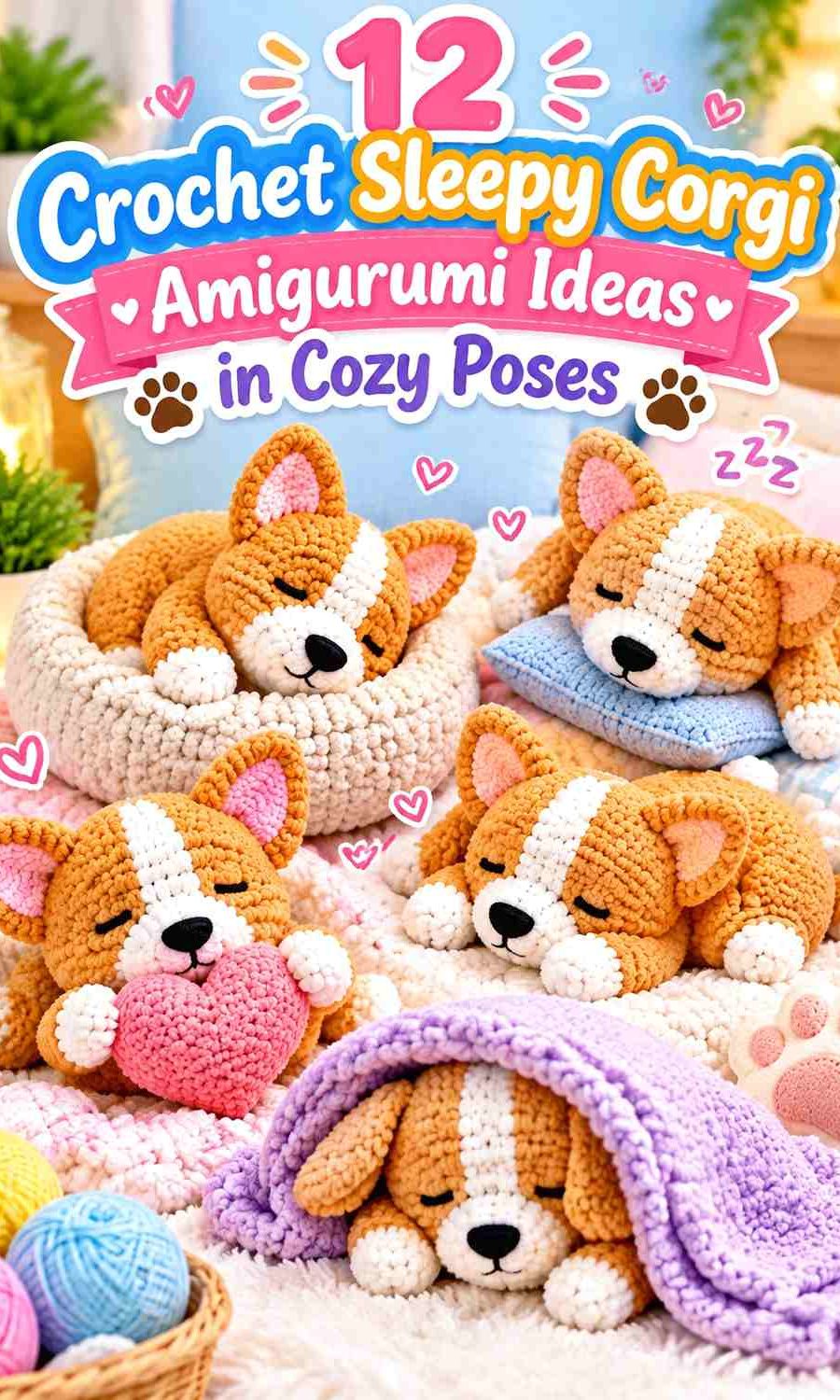Crochet Sleepy Corgi Amigurumi Ideas in Cozy Poses and Soft Color Schemes