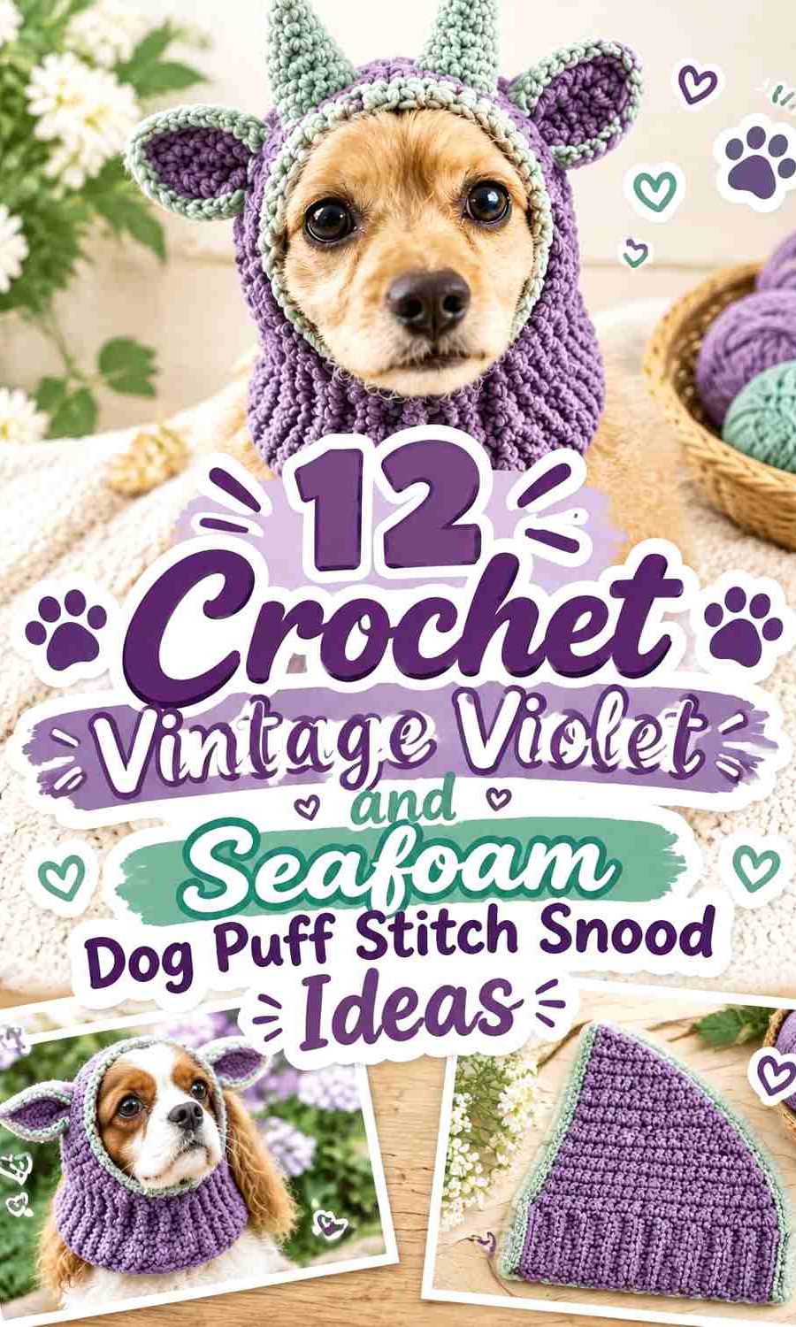 Crochet Vintage Violet and Seafoam Dog Puff Stitch Snood Ideas