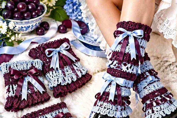 Damson Berry & Porcelain Blue Crochet Ribbon Gaiter Ideas