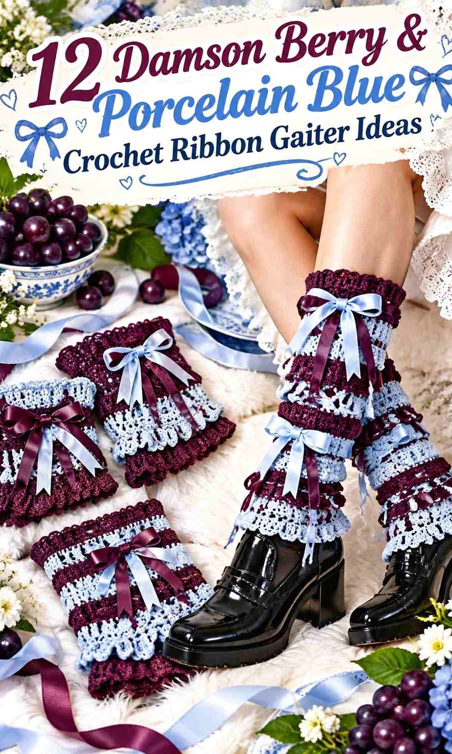 Damson Berry & Porcelain Blue Crochet Ribbon Gaiter Ideas
