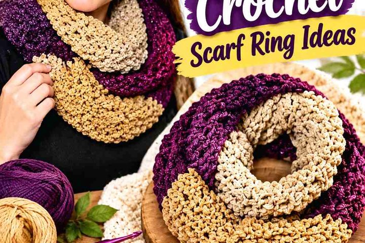 Damson Purple & Wheat Crochet Scarf Ring Ideas