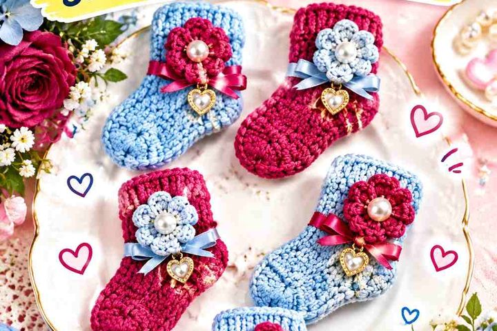Damson Rose & Porcelain Blue Crochet Sock Brooch Accent Ideas